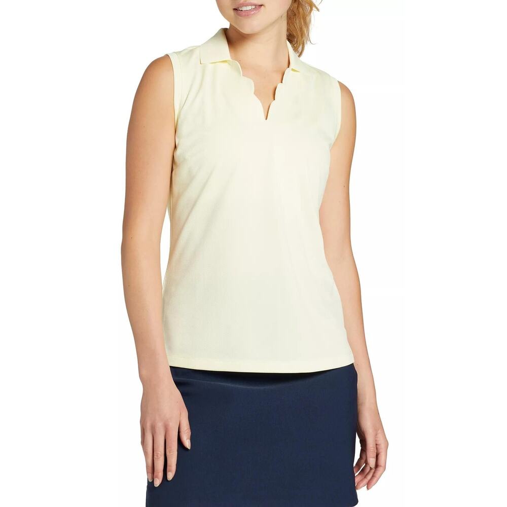Walter Hagen Women's Clubhouse Scallop Sleeveless Golf Polo, XL Yellow